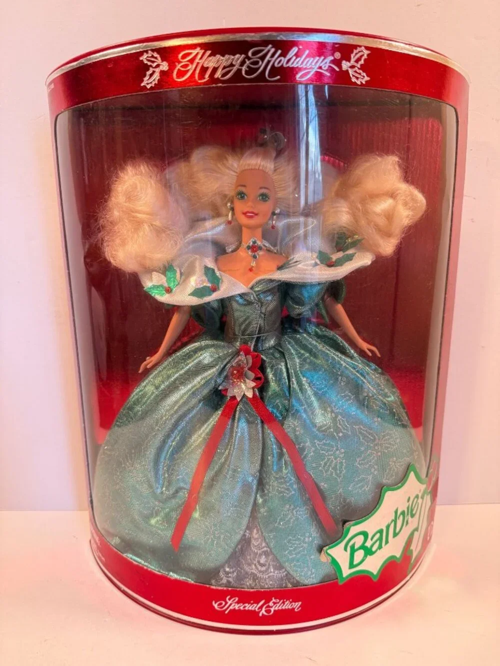 Vintage 1995 Christmas Barbie Happy Holidays Green Dress READ